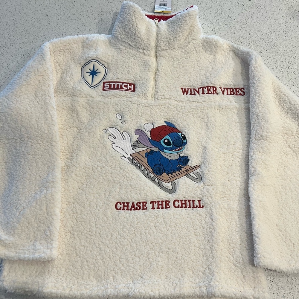 Disney Stitch Red and White Fleece Pullover XS